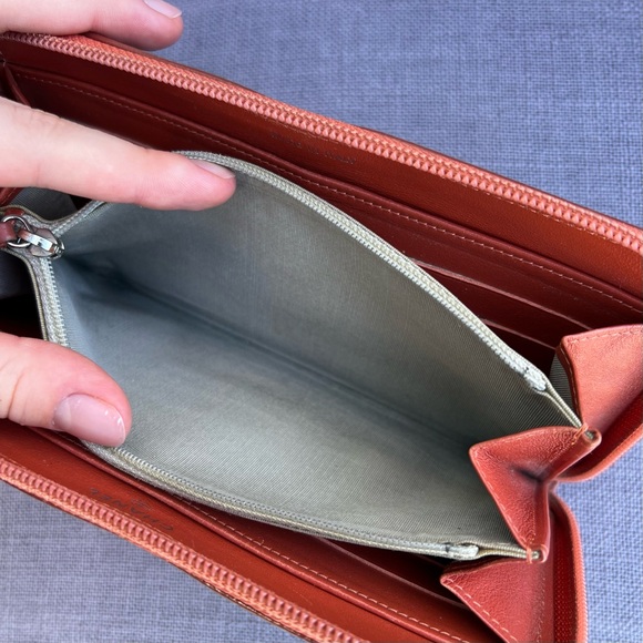 Chanel Caviar Skin Coco Mark Long Wallet Leather Zip Around Brown Red - Picture 7 of 8